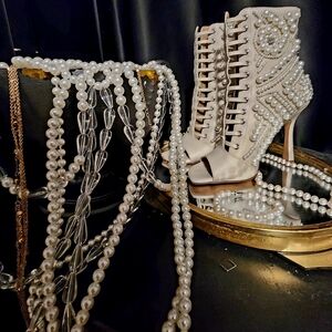 The AZALEA WANG Chipper Bone Bootie With Pearl Embellishment.